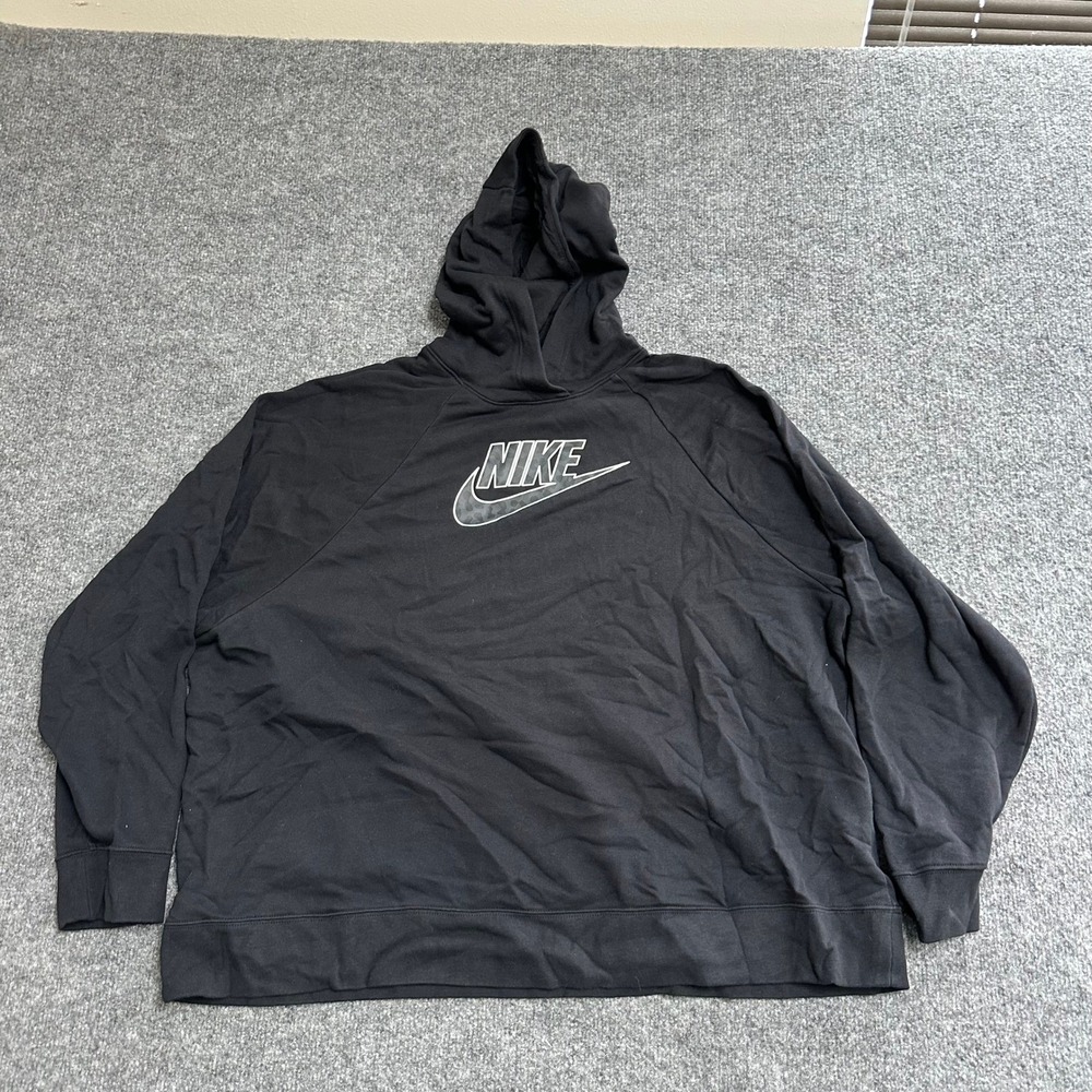 Nike Hoodie Womens Size XL Black Pullover Swoosh Athletic Graphic Logo Raglan
